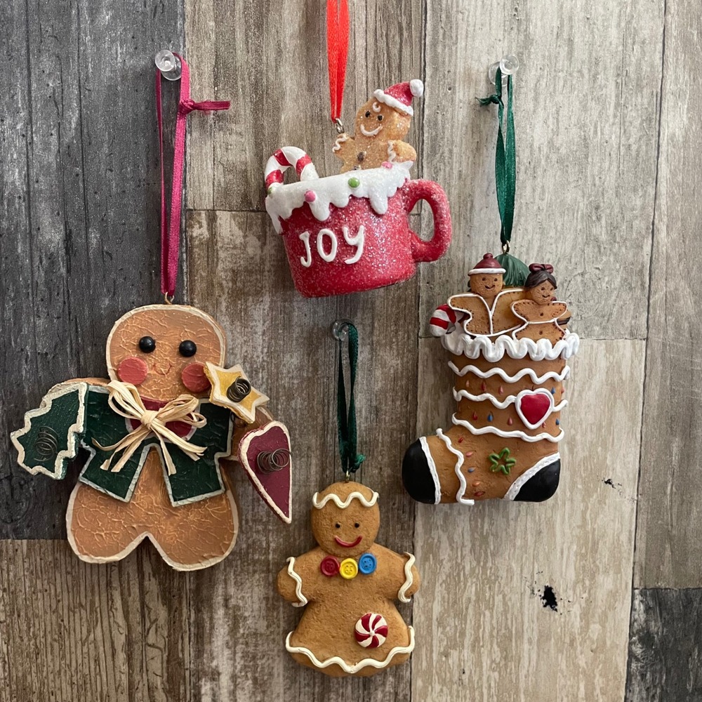 4 Gingerbread Christmas Ornaments Festive Stocking‎ Gingerbread Man Set